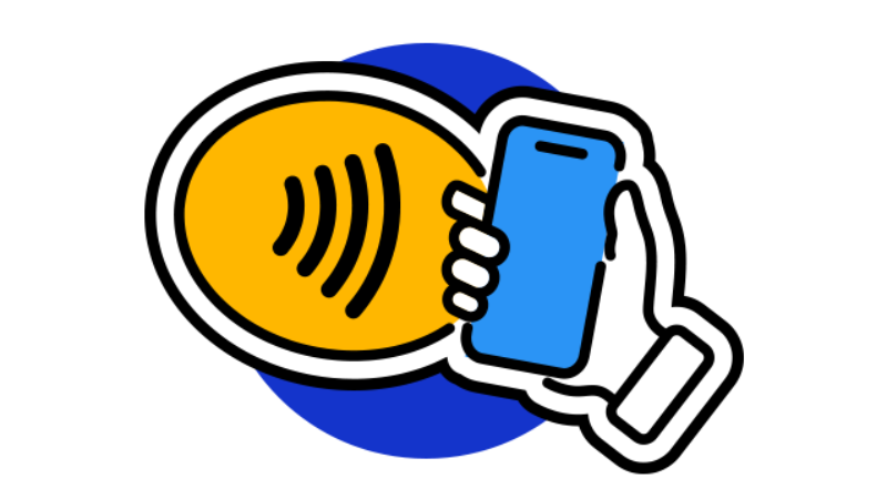 A sticker with contactless payment sign and phone